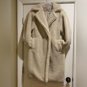 NWT ELIE BY ELIE TAHARI Teddy Fur Oversize Trench Coat Beige Size S
